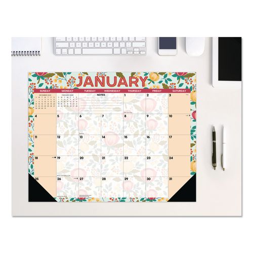 Spring Floral Large Monthly Desk Pad Calendar, 22 x 17, Multicolor Sheets, Black Headband/Corners, 12-Month (Jan to Dec) 2026