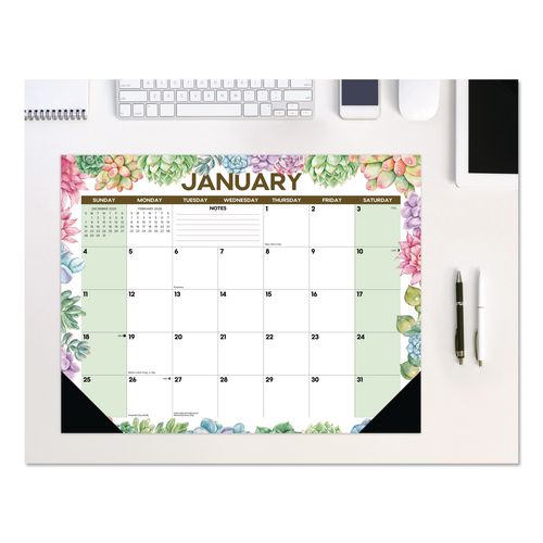 Succulents Large Monthly Desk Pad Calendar, 22 x 17, White/Multicolor Sheets, Black Headband/Corners, 12-Month (Jan-Dec) 2026