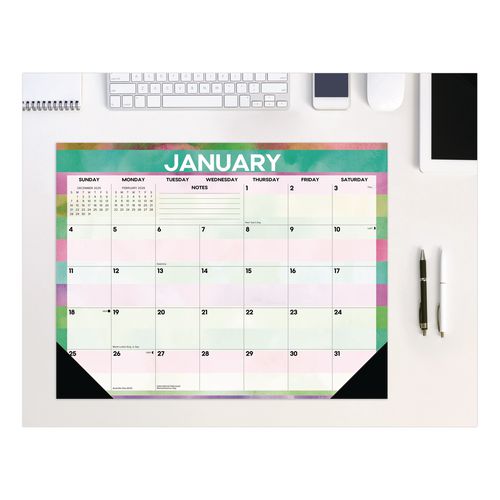 Watercolor Stripes Large Monthly Desk Pad Calendar, 22x17, Multicolor Sheets, Black Headband/Corners, 12-Month (Jan-Dec) 2026
