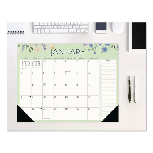Wildflowers Large Monthly Desk Pad Calendar, 22 x 17, Multicolor Sheets, Black Headband/Corners, 12-Month (Jan to Dec) 2026