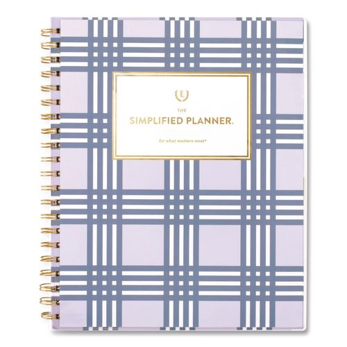 Simplified Planner by Emily Ley: Academic Weekly/Monthly Book, 11 x 8.5, Lilac Plaid Cover, 12-Month: July 2025 to June 2026