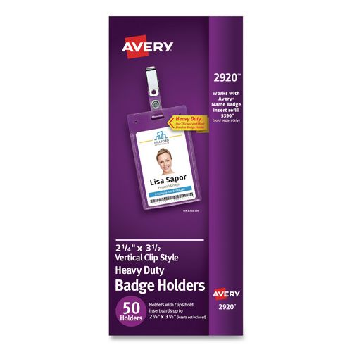 Heavy-Duty Badge Holders, Vertical, 2.25 x 3.5 Holder, Clear, 50/Box