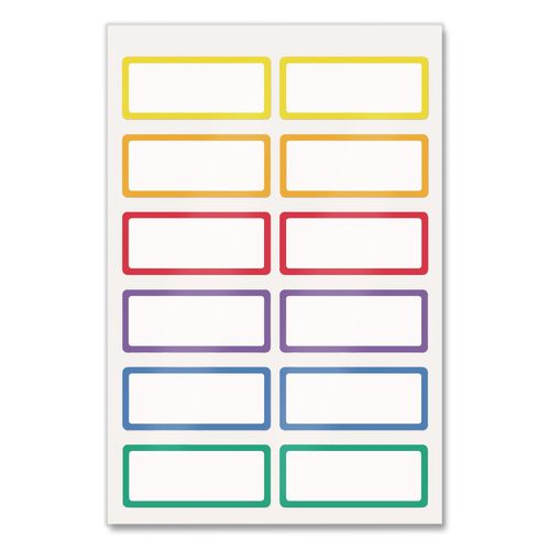 No-Iron Fabric Labels, Rainbow Border, Handwrite Only, 0.75 x 1.75, White, 12/Sheet, 2 Sheets/Pack