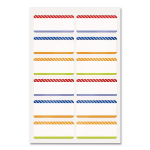 No-Iron Fabric Labels, Multicolored Border, Handwrite Only, 0.75 x 1.75, White, 12/Sheet, 2 Sheets/Pack