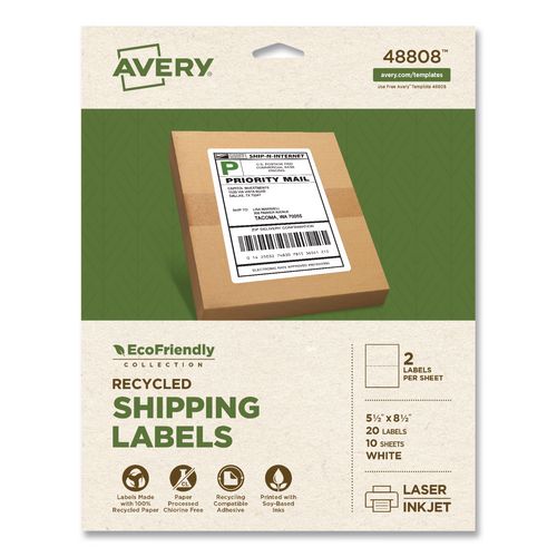 EcoFriendly Recycled Shipping Labels, Inkjet/Laser, 5.5 x 8.5, White, 2/Sheet, 10 Sheets/Pack
