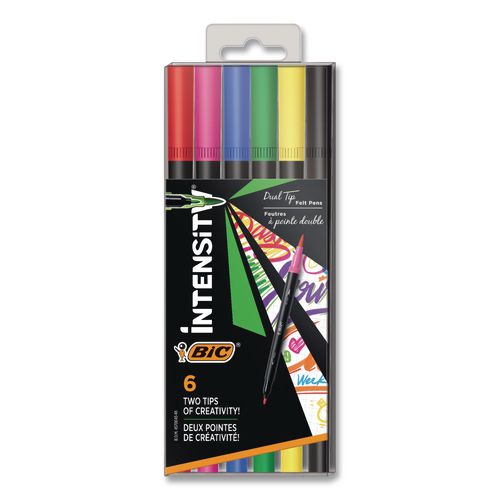 Intensity Fineliner Dual Tip Felt Pen, Stick, Fine 0.7 mm Bullet, Pressure-Sensitive Brush, Assorted Ink/Barrel Colors, 6/PK