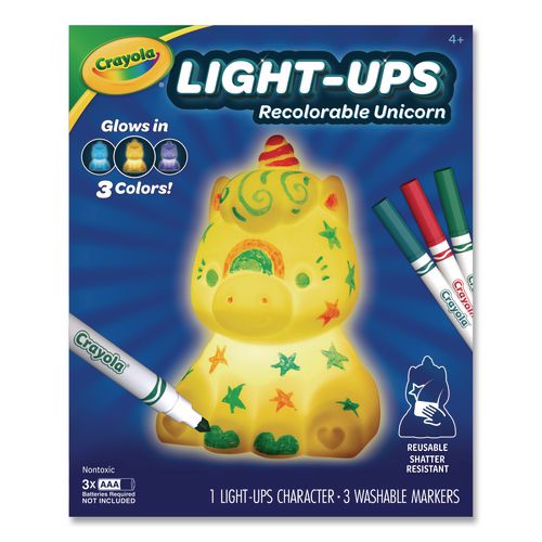Light Ups Recolorable Unicorn with (3) Ultra-Clean Washable Markers, Ages 4 and Up, 4 Pieces