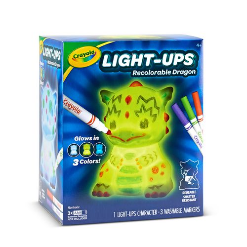 Light Ups Recolorable Dragon with (3) Ultra-Clean Washable Markers, Ages 4 and Up, 4 Pieces