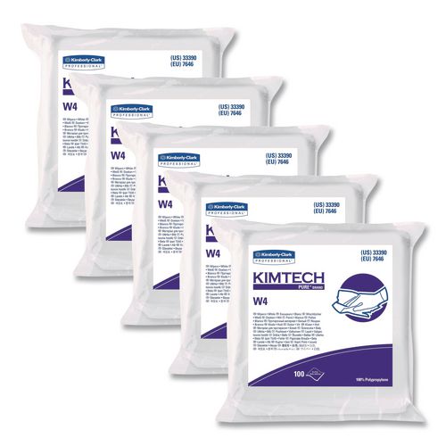 Kimtechâ„¢ W4 Critical Task Wipers, Flat Double Bag, 3-Ply, 9 x 9, Unscented, White, 100/Bag, 5 Bags/Carton