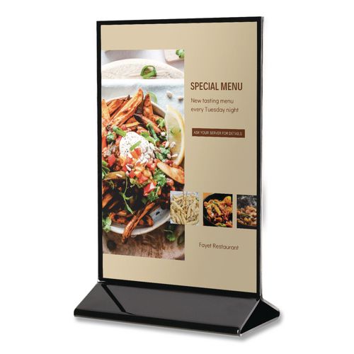 deflecto® Tabletop Sign and Menu Holder, 4 x 6 Insert, Clear with Black ...
