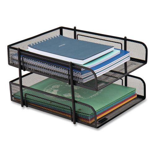 Metal Mesh Stackable Letter Tray, 2-Tier, Letter Size, 10.5 x 13.25 x 7.5, Black