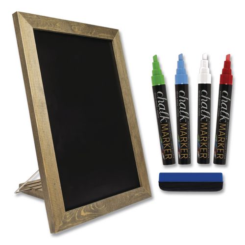 Magnetic Tabletop Chalkboard, Black Surface, Brown Wood Frame, 11 x 15
