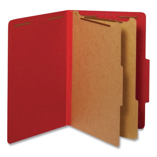 Heavy-Duty Pressboard Classification Folder, 2/5-Cut Tab, Expands 2.5", 2 Divider, 6 Fastener, Legal Size, Bright Red, 10/Box