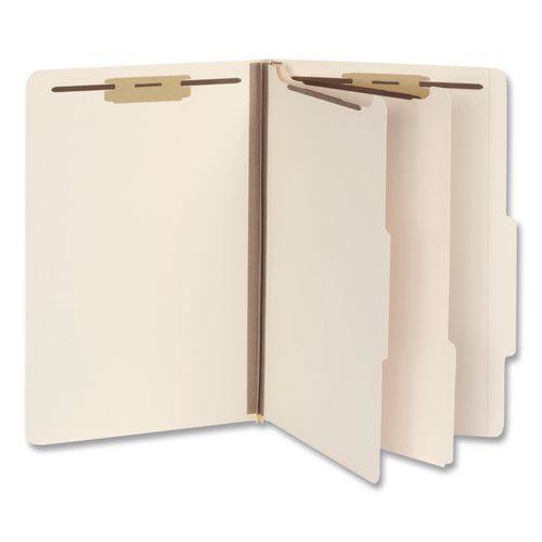 Heavy-Duty Pressboard Classification Folder, 2/5-Cut Tab, Expands 2", 2 Dividers, 6 Fasteners, Legal Size, Manila, 10/Box