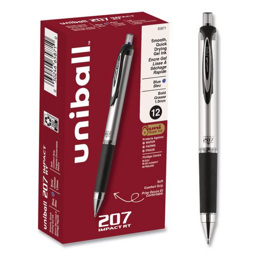 207 Impact RT Gel Pen, Retractable, Bold 1 mm, Blue Ink, Black/Blue Barrel, Dozen