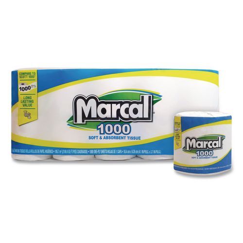 100% Recycled Bathroom Tissue, Septic Safe, 2 Ply, White, 500 Sheets/Roll, 96 Rolls/Carton
