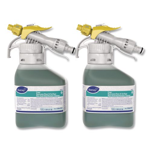 Crew Restroom Floor/Surface Non-Acid Disinfectant Cleaner, Fresh Scent, 1.5 L RTD Bottle, 2/Carton