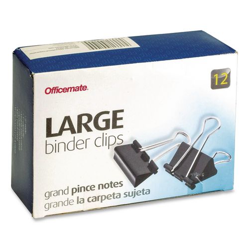 Binder Clips, Large, Black/Nickel, 12/Box