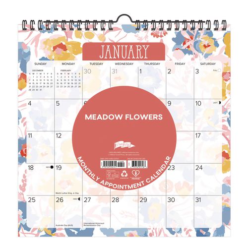 Meadow Flowers 2026 Spiral Wall Calendar, Floral Artwork, 12 x 12, Multicolor Sheets, 12-Month (Jan to Dec): 2026
