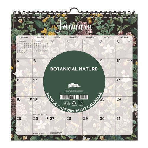 Botanical Nature 2026 Spiral Wall Calendar, Botanic Artwork, 12 x 12, Multicolor Sheets, 12-Month (Jan to Dec): 2026