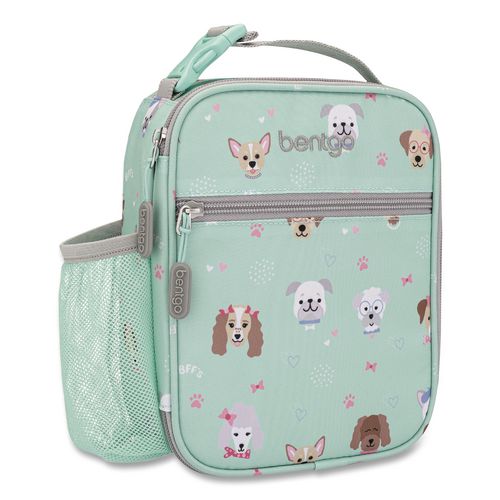 bentgo® Kids Insulated Lunch Tote, Puppy Love Theme, 7.3" x 3.5" x 9.5", Mint Green/Multicolor