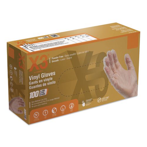 Industrial Vinyl Gloves, Powder-Free, Large, 3 mil Thick, 9.5" Long, Clear, 100/Box