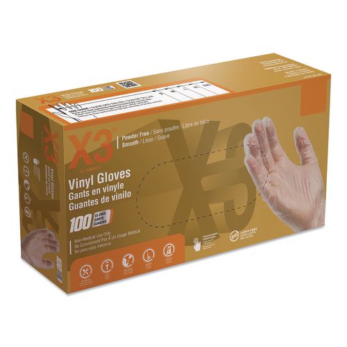 Industrial Vinyl Gloves, Powder-Free, Medium, 3 mil Thick, 9.5" Long, Clear, 100/Box