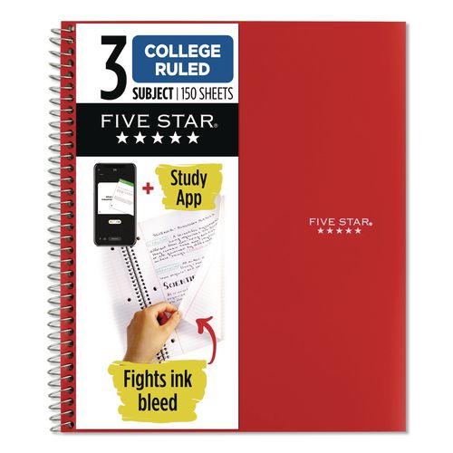 Wirebound Notebook, 3-Subject, Medium/College Rule, Fire Red Cover, (150) 11 x 8.5 Sheets