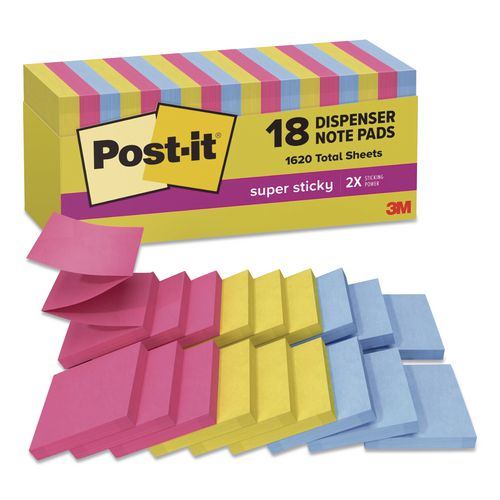 Pop-up Notes Summer Joy Collection Colors, Cabinet Pack, 3" x 3", Assorted Colors, 90 Sheets/Pad, 18 Pads/Pack