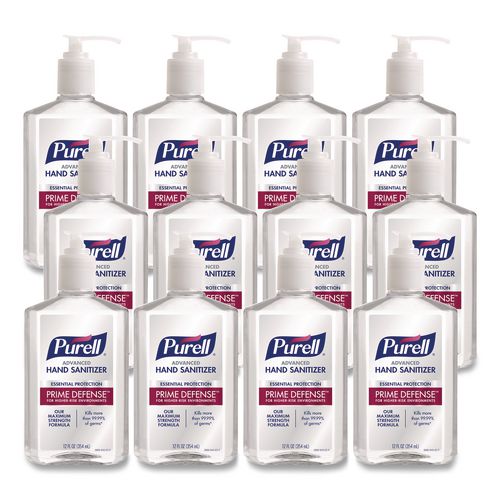 Prime Defense Advanced 85% Alcohol Gel Hand Sanitizer, 12 oz Pump Bottle, Clean Scent, 12/Carton