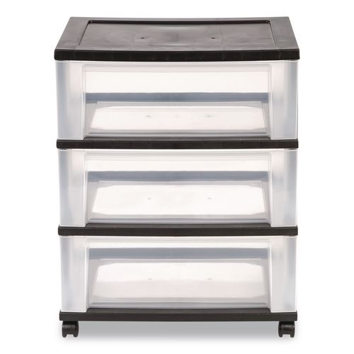 Three-Drawer Durable Storage Cart, Plastic, 22 x 15.69 x 25.48, Clear/Black