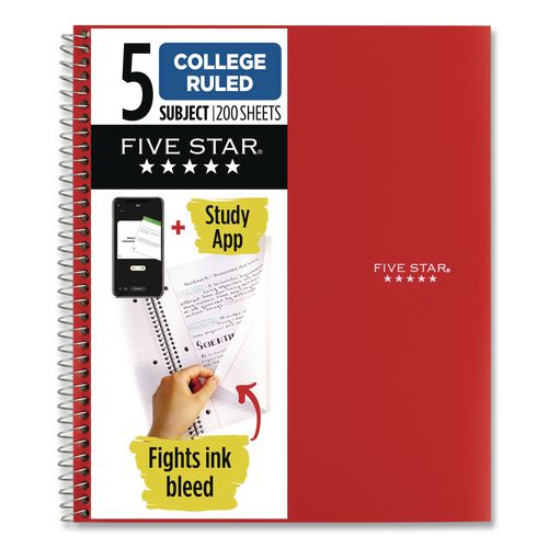 Wirebound Notebook, 5-Subject, Medium/College Rule, Fire Red Cover, (200) 11 x 8.5 Sheets