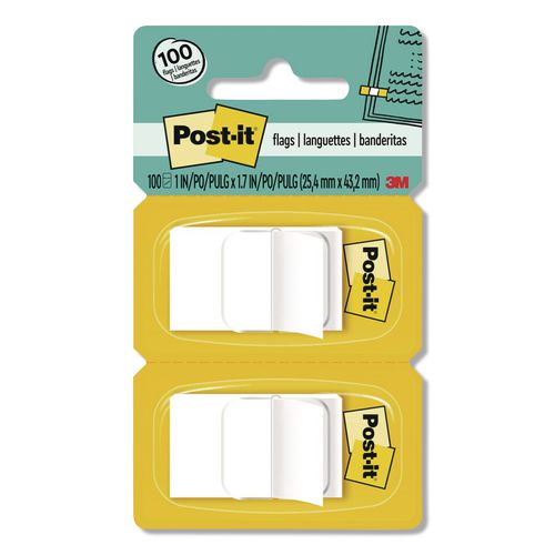Standard Page Flags in Dispenser, 1" Wide, White, 50 Flags/Dispenser, 2 Dispensers/Pack, 24 Packs/Carton