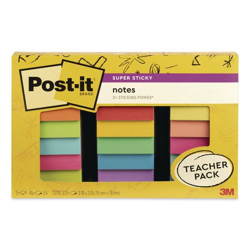 Pads in Assorted Collection Colors, Teacher's Pack, 3" x 3", Assorted Colors, 45 Sheets/Pad, 15 Pads/Pack
