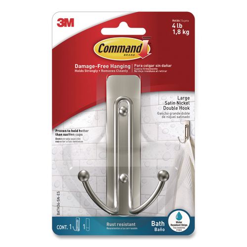 Large Double Bath Hooks, Metal, Satin Nickel, Supports 4 lb