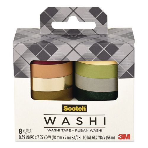 Washi Tape, Solid Earth, 0.39" x 7.69 yd, Assorted Colors/Finishes, 8 Rolls/Pack