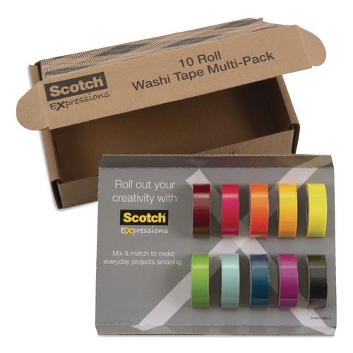 Expressions Washi Tape, 0.59" x 32.75 ft, Assorted Colors, 10 Rolls/Pack