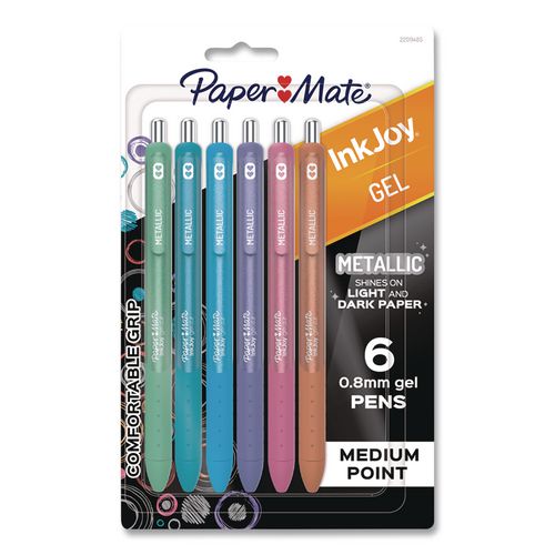 InkJoy Gel Metallic Gel Pen, Retractable, Medium 0.8 mm, Assorted Ink and Barrel Colors, 6/Pack