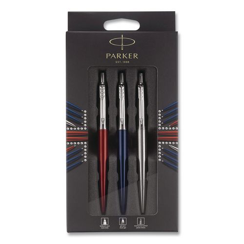 Jotter Retractable Pen and Pencil Set, (1) Medium Blue Ballpoint Pen, (1) Medium Black Gel Pen, (1) 0.7 mm Mechanical Pencil