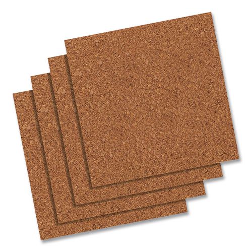 Cork Bulletin Board Tiles, 1 ft x 1 ft, Brown Surface, Frameless, 4/Pack