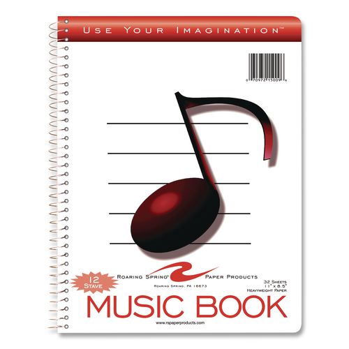 Music Notebook, Music Transcription Format: 12 Staves, White Cover, (32) 11 x 8.5 Sheets