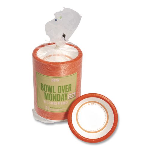 Heavy-Weight Paper Bowls, 12 oz, White/Orange, 125/Pack