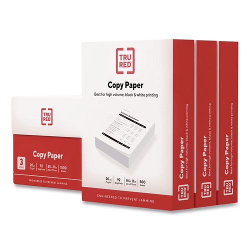 Copy Paper, 92 Bright, 20 lb Bond Weight, 8.5 x 11, 500 Sheets/Ream, 3 Reams/Carton