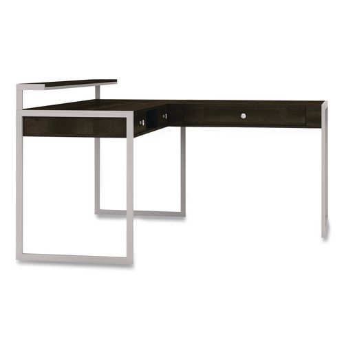 Asherton L-Shaped Corner Desk, 60" x 60" x 35.88" (Left) and 30" (Right), Fawn Aged Oak/Titanium