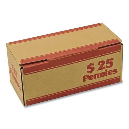 Pennies Coin Box, Accommodates $25 in Pennies, 15.5" x 19.25" x 4.5", Red/Kraft, 50/Pack