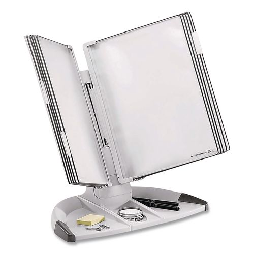 Modular Desktop Document Holder, 10 Panels with Black Borders, Gray Base