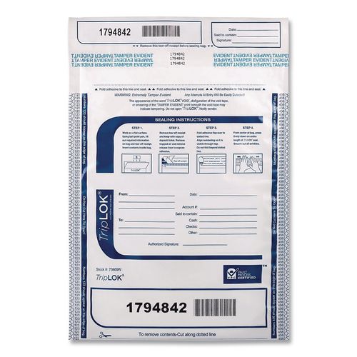 Deposit Bag, Plastic, 9" x 12", White, 100/Pack