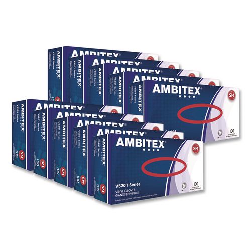 V5201 Series Powder-Free Vinyl Gloves, Small, 3 mil Thick, 9" Long, Clear, 100/Box, 10 Boxes/Carton