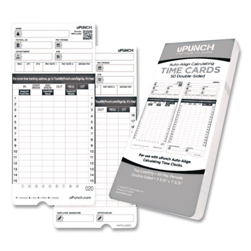 Time Clock Cards for uPunch HN4000, Two Sides, 7.37 x 3.37, 50/Pack