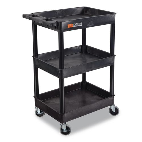 ENDURA Three-Shelf Utility Cart, Plastic, 300 lb Capacity, 26.5" x 18.5" x 39.25", Black